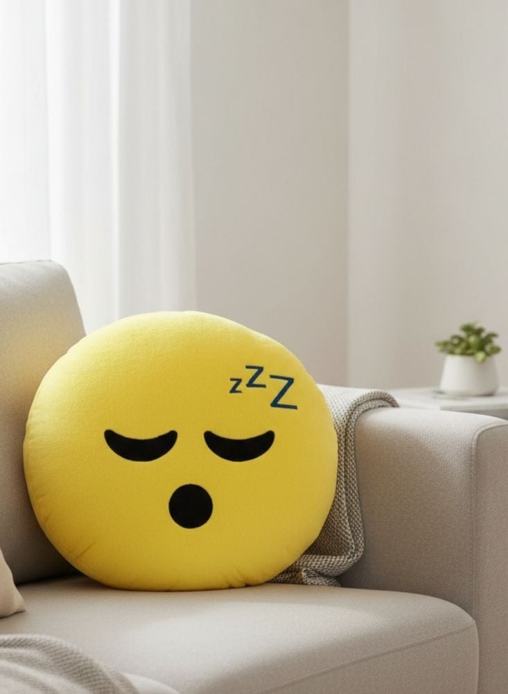 Premium Yellow Emoji Plush Cushion – Sleeping Face Emoji Pillow with Zzz Design - Image 2